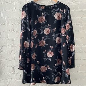 Forever 21 Long Sleeve Black Floral Print Mini Dress Whimsigoth Coquette Fairy